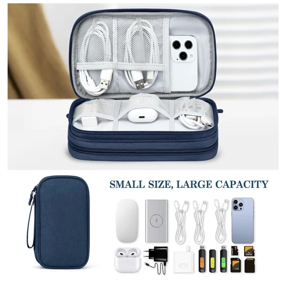 Compact Blue Electronics Travel Organizer